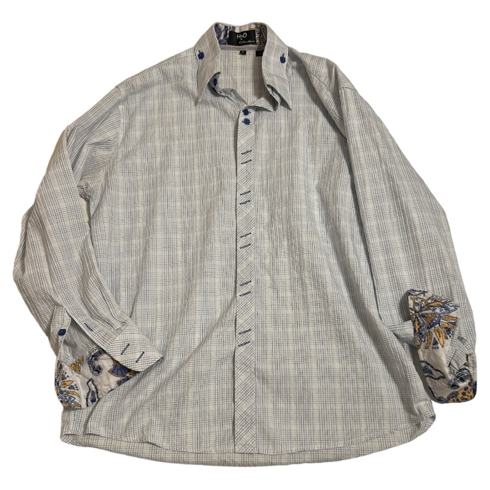 H2O collection‎ mens button down unique sleeves/collar  size large